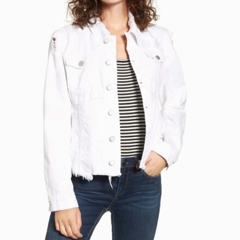 Blanync white demin distressed cropped cotton jacket women's size small